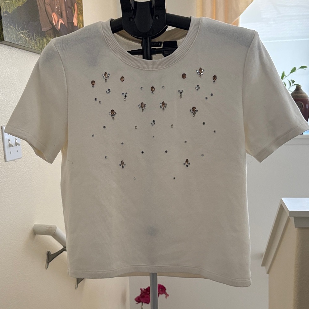 Zara Cream Knit Top with Jewel Accents